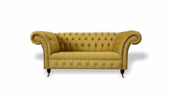 Chesterfield Design Luxury Upholstery Sofa Couch Seat Set Leather Textile Yellow New