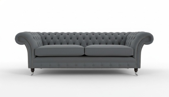 Chesterfield Sofa 4-Seater Grey Textile Upholstered With Soft Cushion Pads Comfortable New