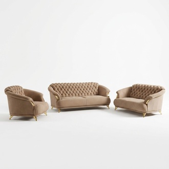 Chesterfield design sofa couch upholstery seat set 3+2+1 leather luxury metal