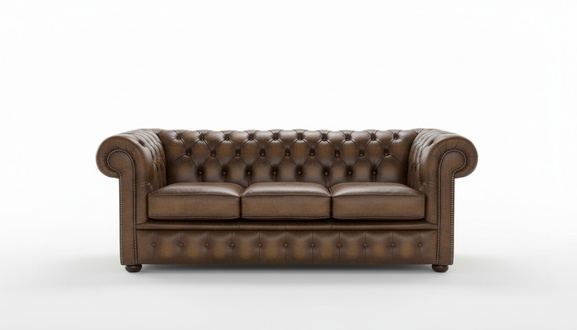 Classic Chesterfield Sofa 3-Seater Brown Faux Leather Shiny Upholstery Comfortable Couch