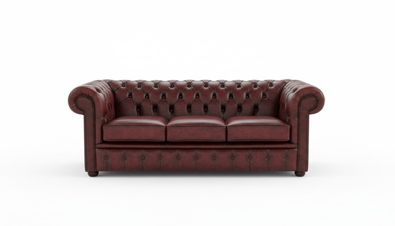 Classic Design Sofa 3-Seater Chesterfield With Buttons Red Brown Faux Leather Comfortable New