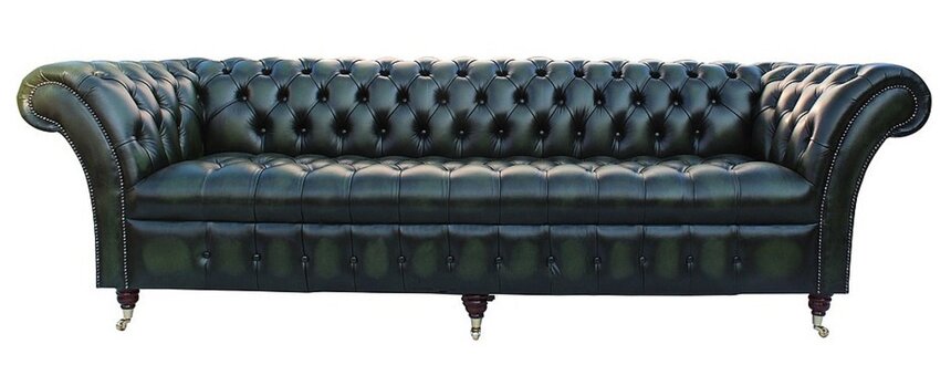 Big Chesterfield Sofa 4-Seater Chesterfield with Buttons Phantom Green Faux Leather Upholstery New