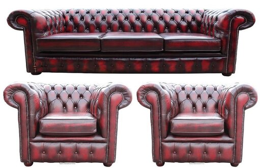 Chesterfield Sofa Set 3+1+1 Seaters Red Classic Faux Leather Comfortable Couches New