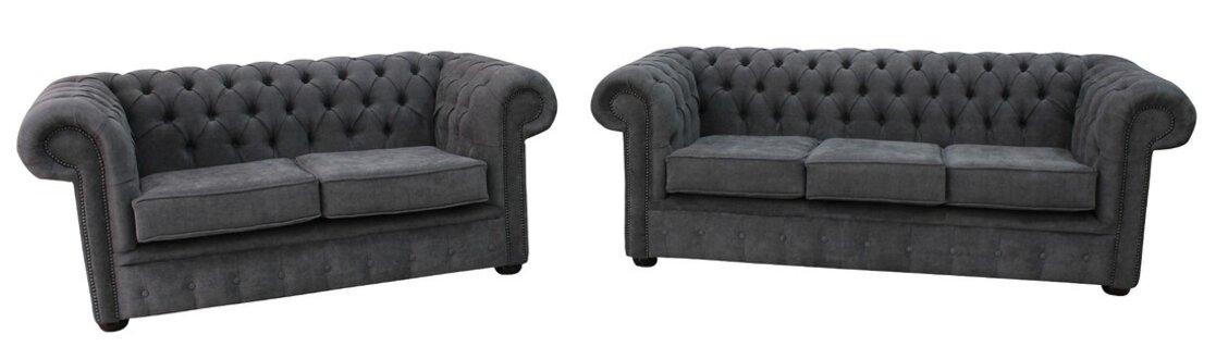 Chesterfield Sofa Set 3+2 Seaters Black Textile Upholstered Modern Comfortable Couches New