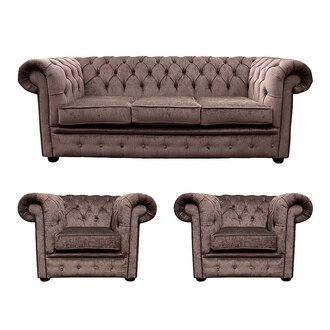 Chesterfield Sofa Set 3+1+1 Seaters Brown Beige Faux Leather / Textile Comfortable Couches New