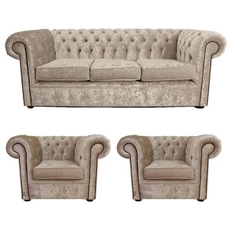 Chesterfield 3-Piece Sofa Set 3+1+1 Seaters Beige Faux Leather Upholstered Couches New