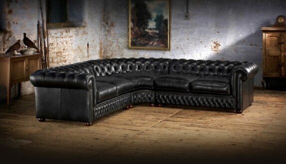 Chesterfield Corner Sofa Black L-Shaped Faux Leather Upholstered Cosy Couch New