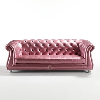 Chesterfield Sofa Classic 3-Seater Pink Faux Leather Elegant Comfortable Couch New A936