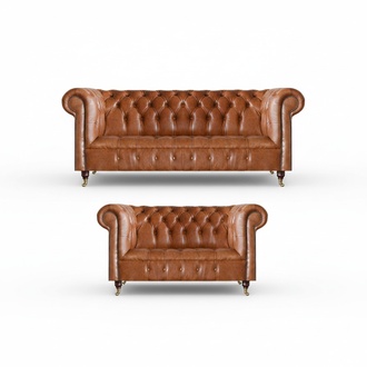 Chesterfield faux leather set designer sofas luxury 2-seater couch