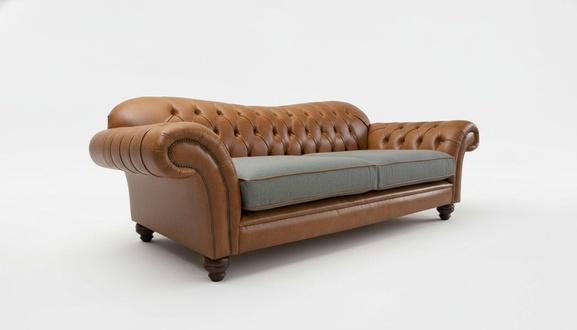 Classic Sofa 3-Seater Chesterfield With Buttons Luxurious Design Brown Faux Leather With Buttons New