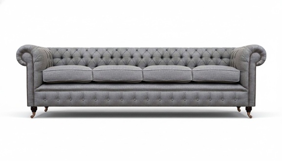 Chesterfield four seater grey sofa couch living room furnishing new textile