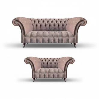 Chesterfield Furniture Gray Fabric Sofas Set 2pcs Luxurious Living Room Furnishing