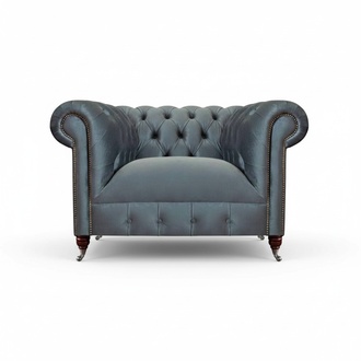 Chesterfield Gray Fabric Armchair Living Room Textile Single Seat Elegant Armchair