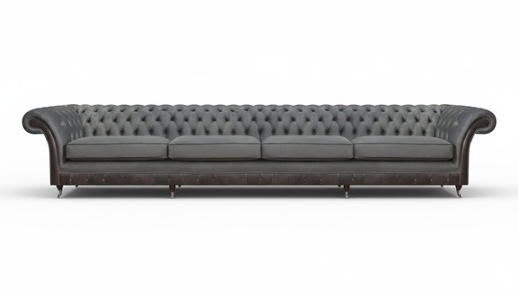 Chesterfield Gray Sofa Four-Seater Couch Upholstered Furniture Designer Living Room