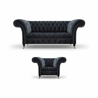 Chesterfield Gray Sofa Set 3+1 Seater Fabric Luxurious Modern Living Room