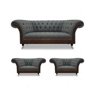 Chesterfield Gray Sofa Set Living Room Couches 3-Seater 2x Armchairs