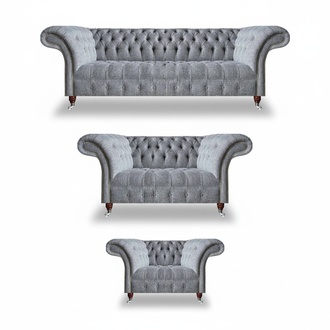 Chesterfield Gray Sofas Complete 3-Piece Armchair Design Furniture Sofa Set
