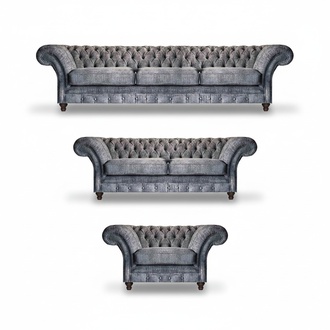Chesterfield Grey Textile Set Living Room Sofas Designer Couches
