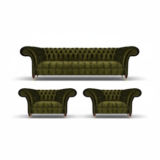 Chesterfield Green Sofa Set 3pc Luxury Complete Textile Sofas New Furnishings