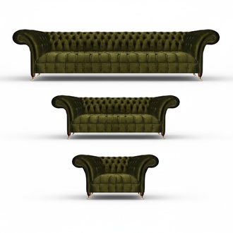 Chesterfield Green Sofa Set Living Room Luxury Textile Sofas Set New