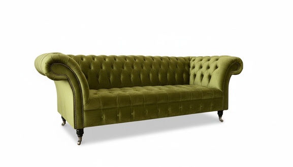 Chesterfield Green Three Seater Living Room Design Couches Upholstery Sofa Textile New