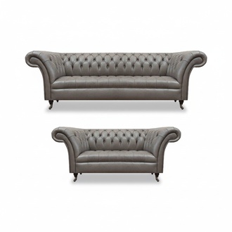 Chesterfield Gray Leather Couch Designer Living Room Upholstered Seating Furniture