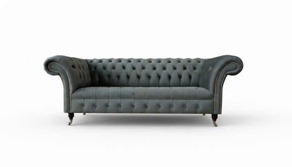 Chesterfield Gray Fabric Couch Sofa Upholstered Three-Seater Three-Seater Sofas