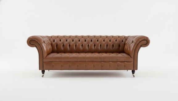Chesterfield Light Brown Designer Large 3-Seater Sofa Faux Leather Luxury