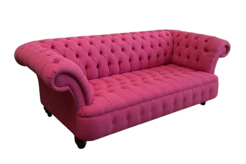 Luxurious Chesterfield Sofa 3-Seater With Buttons Pink Textile Upholstery Comfortable Couch New