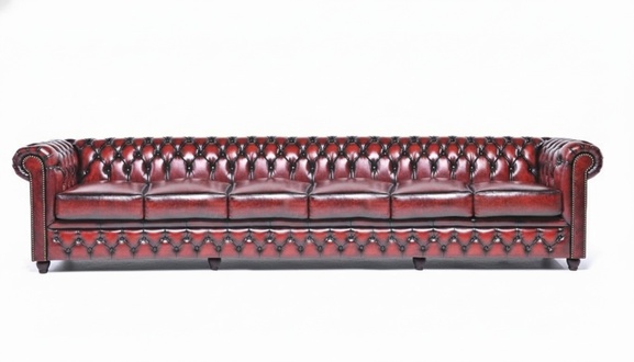 Chesterfield Leather Bordeaux Sofa 6-Seater Couches Upholstered Textile New