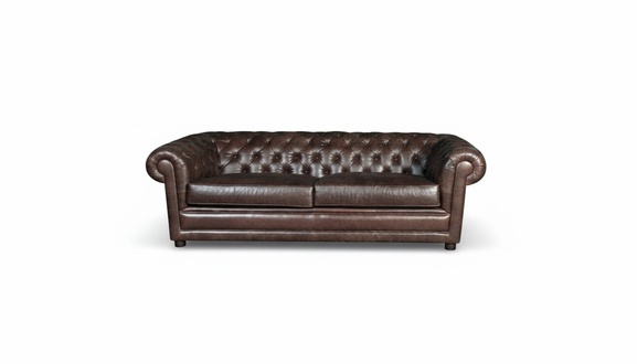 Chesterfield Sofa 3-Seater Dark Brown Faux Leather Rustic Style Couch With Comfortable Cushions