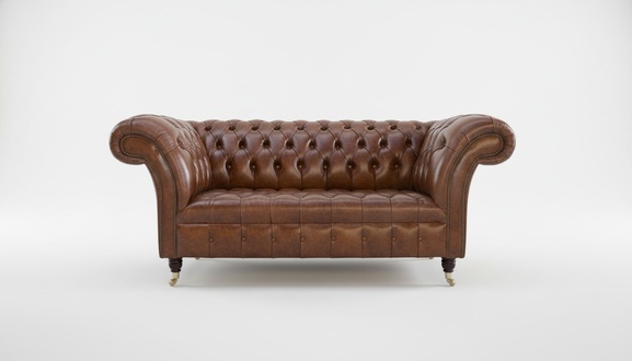 Classic 2-Seater Sofa Chesterfield Sofa With Buttons Brown Faux Leather Upholstery Comfortable on Castors