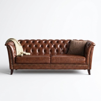 Chesterfield Sofa 2-Seater Leather Upholstered Brown Classic Living Room Couch New