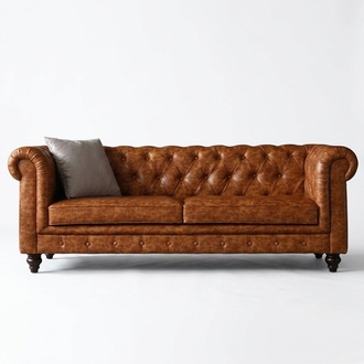 Chesterfield Sofa 3-Seater Leather Upholstery Design Sofa Luxury Couch Classic Brown New