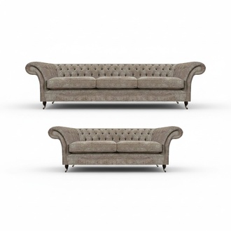 Chesterfield Light Gray Sofa Set Living Room 3-Seater Luxury Loveseat