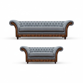 Chesterfield Light Grey-Brown Furniture Designer Three-Seater 2-Seater 2-piece