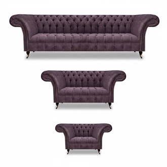 Chesterfield Lila Textile Sofas Designer Upholstered Couch 3-piece Set