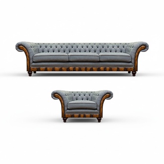 Chesterfield Living Room Fabric Sofa Exclusive Armchair 3-Seater 2pc