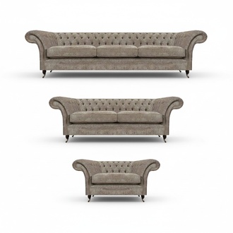 Chesterfield Living Room Gray Upholstery Set Luxury Sofas 3-piece