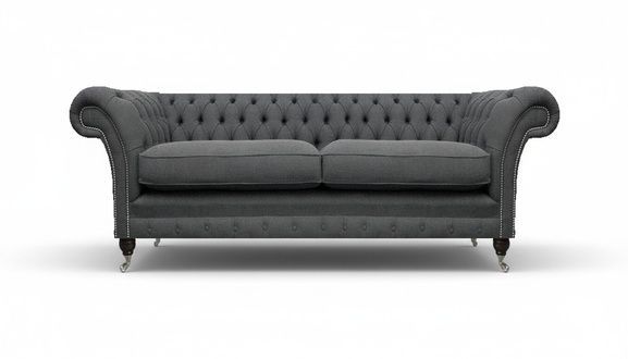 Chesterfield Living Room Sofa Two-Seater Couch Gray Luxury Upholstered Furniture