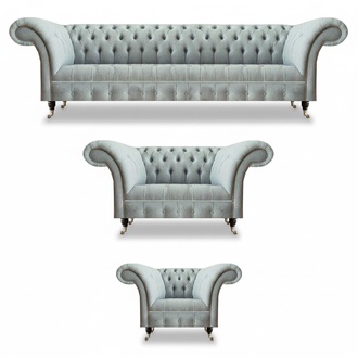 Chesterfield Living Room Set Light Gray Upholstered Sofas 3-piece Seating Set