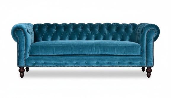 Chesterfield Living Room Velvet Couch Upholstered Seat 3-Seater Textile New Padded Ocean Blue