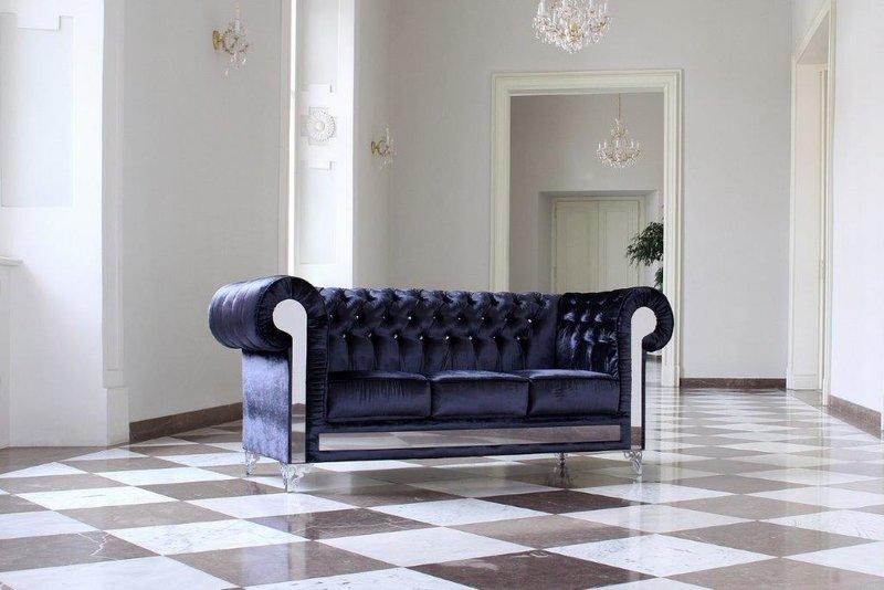 Chesterfield Sofa Set 3+2 Seaters Blue Premium Faux Leather Upholstered Reflection Elements New
