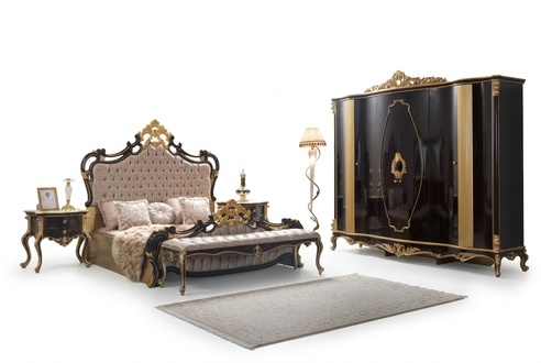 Chesterfield luxury bedroom set bed double bed 5pcs black