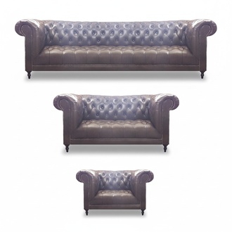 Chesterfield luxury complete 3-piece living room sofa set upholstered furniture 4+2+1