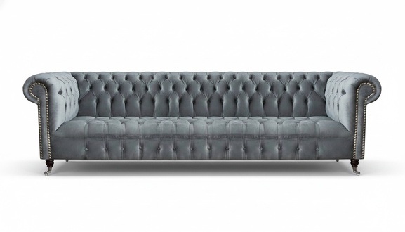 Chesterfield luxury four seater grey sofa couch living room furnishings