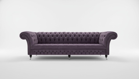 Chesterfield Sofa 4-Seater Classic Purple Upholstery With Casters Living Room Comfortable Textile Couch New