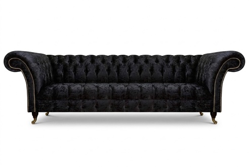 Chesterfield Modern Black Four-Seater Elegant Upholstered Furniture 4-Seater
