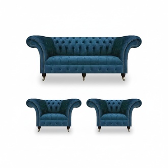 Chesterfield Modern Set of 3 Luxury Sofas Complete Furnishings Armchairs Seating Furniture