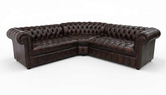 Chesterfield Corner Sofa L-Shaped Dark Brown Faux Leather Upholstered Living Room New